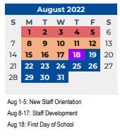 District School Academic Calendar for Woodway Elementary for August 2022
