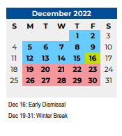 District School Academic Calendar for Woodway Elementary for December 2022