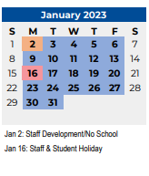 District School Academic Calendar for Speegleville Elementary for January 2023
