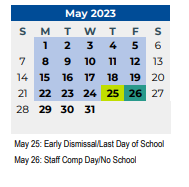 District School Academic Calendar for Spring Valley Elementary for May 2023