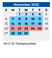 District School Academic Calendar for Speegleville Elementary for November 2022