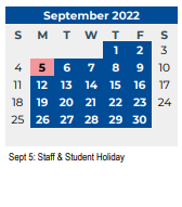 District School Academic Calendar for Woodway Elementary for September 2022
