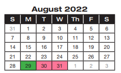 District School Academic Calendar for Parkside Seeds Of Health for August 2022