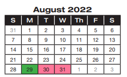 District School Academic Calendar for Project Excel Alternative for August 2022
