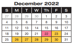 District School Academic Calendar for Project School To Work for December 2022