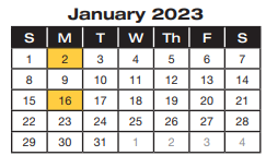 District School Academic Calendar for Project Excel Alternative for January 2023