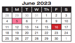 District School Academic Calendar for Kluge Elementary for June 2023