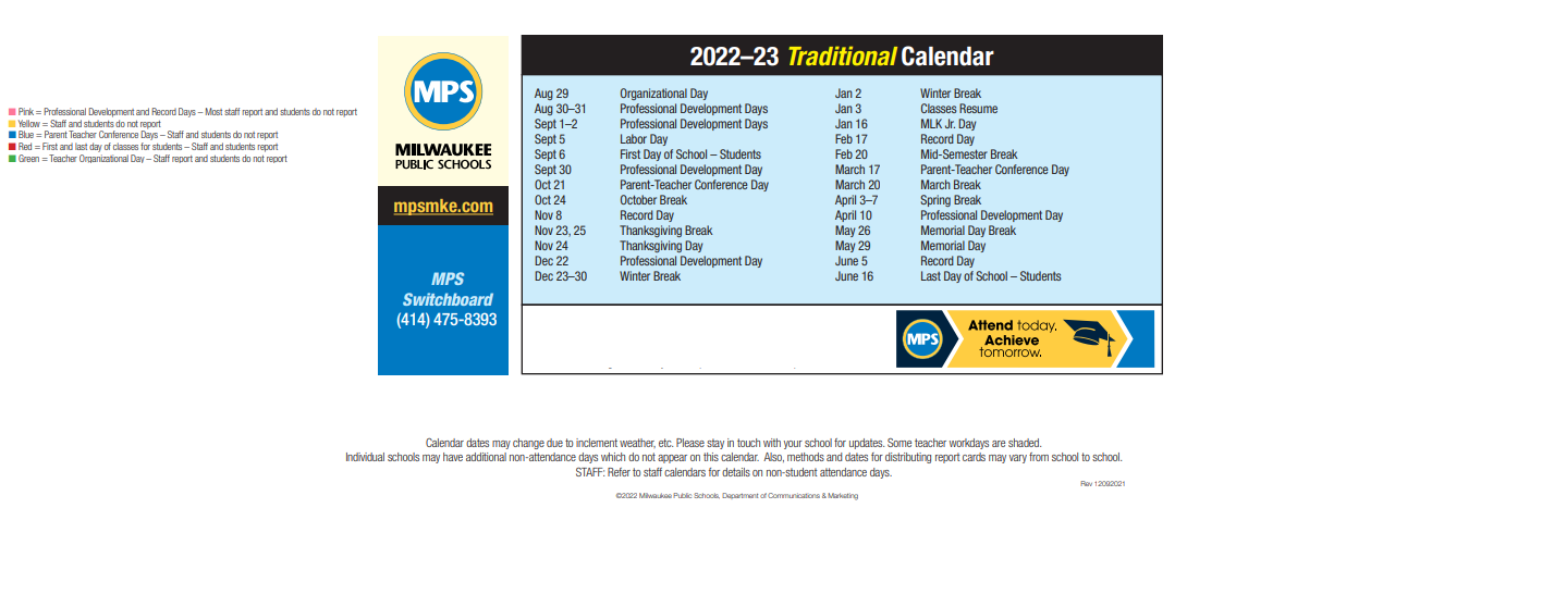 District School Academic Calendar Key for Wi Conservatory Of Lifelong Learning