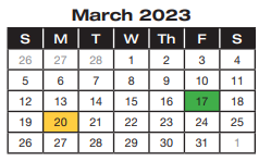 District School Academic Calendar for Marshall Montesorri Ib High for March 2023