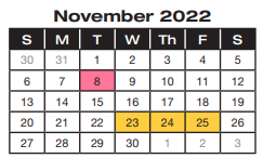 District School Academic Calendar for Bradley Technology High for November 2022