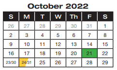 District School Academic Calendar for Project Excel Alternative for October 2022