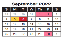 District School Academic Calendar for Project Excel Alternative for September 2022