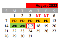 District School Academic Calendar for Mineral Wells J H for August 2022