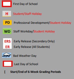 District School Academic Calendar Legend for Dream Academy