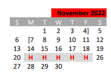 District School Academic Calendar for Dream Academy for November 2022