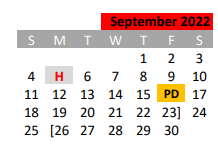 District School Academic Calendar for Mineral Wells J H for September 2022