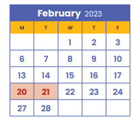 District School Academic Calendar for Early Childhood Assessment/special for February 2023