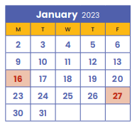 District School Academic Calendar for Center School for January 2023