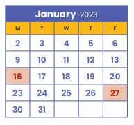 District School Academic Calendar for River West Dtp for January 2023