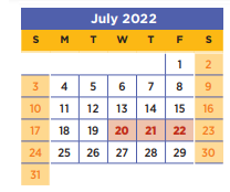 District School Academic Calendar for Field Elementary for July 2022