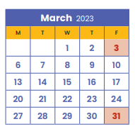 District School Academic Calendar for Afrocentric Academy for March 2023