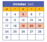 District School Academic Calendar for Bethune Elementary for October 2022