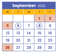 District School Academic Calendar for River West Dtp for September 2022
