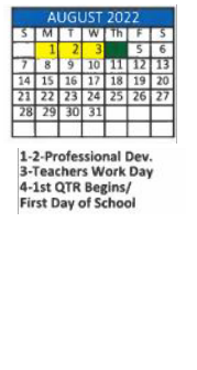 District School Academic Calendar for Woodcock Elementary School for August 2022
