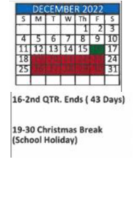 District School Academic Calendar for Grant Elementary School for December 2022