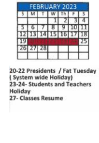 District School Academic Calendar for J E Turner Elementary for February 2023