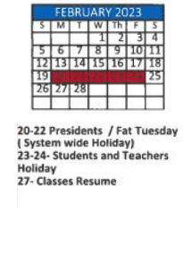 District School Academic Calendar for Old Shell Creative Performing Art for February 2023