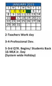 District School Academic Calendar for Lillie B Williamson High School for January 2023