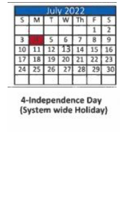 District School Academic Calendar for Whitley Elementary School for July 2022