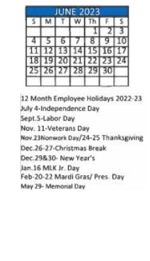 District School Academic Calendar for Elizabeth S Chastang Middle School for June 2023