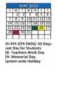 District School Academic Calendar for W H Council Traditional School for May 2023