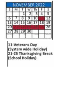 District School Academic Calendar for Woodcock Elementary School for November 2022