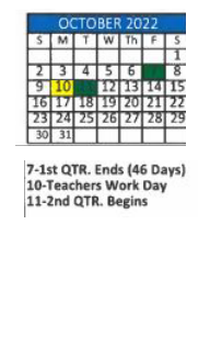 District School Academic Calendar for DR. Robert W. Gilliard Elementary for October 2022