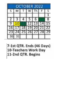 District School Academic Calendar for Calloway Smith Middle School for October 2022