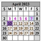 District School Academic Calendar for Monahans Ed Ctr for April 2023