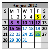 District School Academic Calendar for Special Ed Services for August 2022