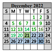 District School Academic Calendar for Special Ed Services for December 2022