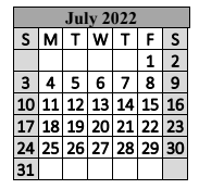 District School Academic Calendar for Special Ed Services for July 2022