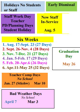 District School Academic Calendar Legend for Sudderth Elementary