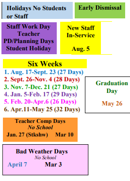 District School Academic Calendar Legend for Edwards Elementary