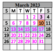 District School Academic Calendar for Special Ed Services for March 2023