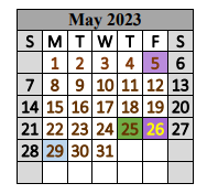 District School Academic Calendar for Special Ed Services for May 2023