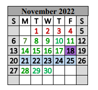 District School Academic Calendar for Special Ed Services for November 2022