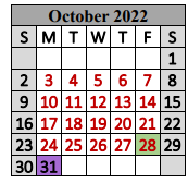 District School Academic Calendar for Special Ed Services for October 2022