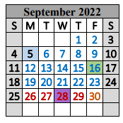 District School Academic Calendar for Special Ed Services for September 2022