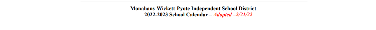 District School Academic Calendar for Monahans Ed Ctr